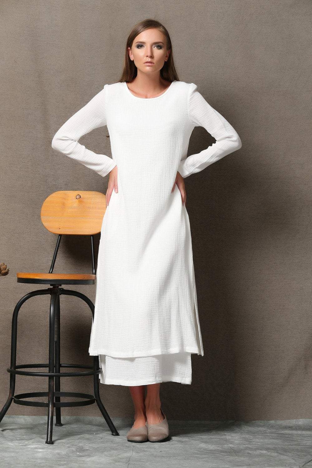 long dress, White linen dress, linen clothing, maxi dress, layered dre YLISTYLE long dress, White linen dress, linen clothing, maxi dress, layered dre YLISTYLE