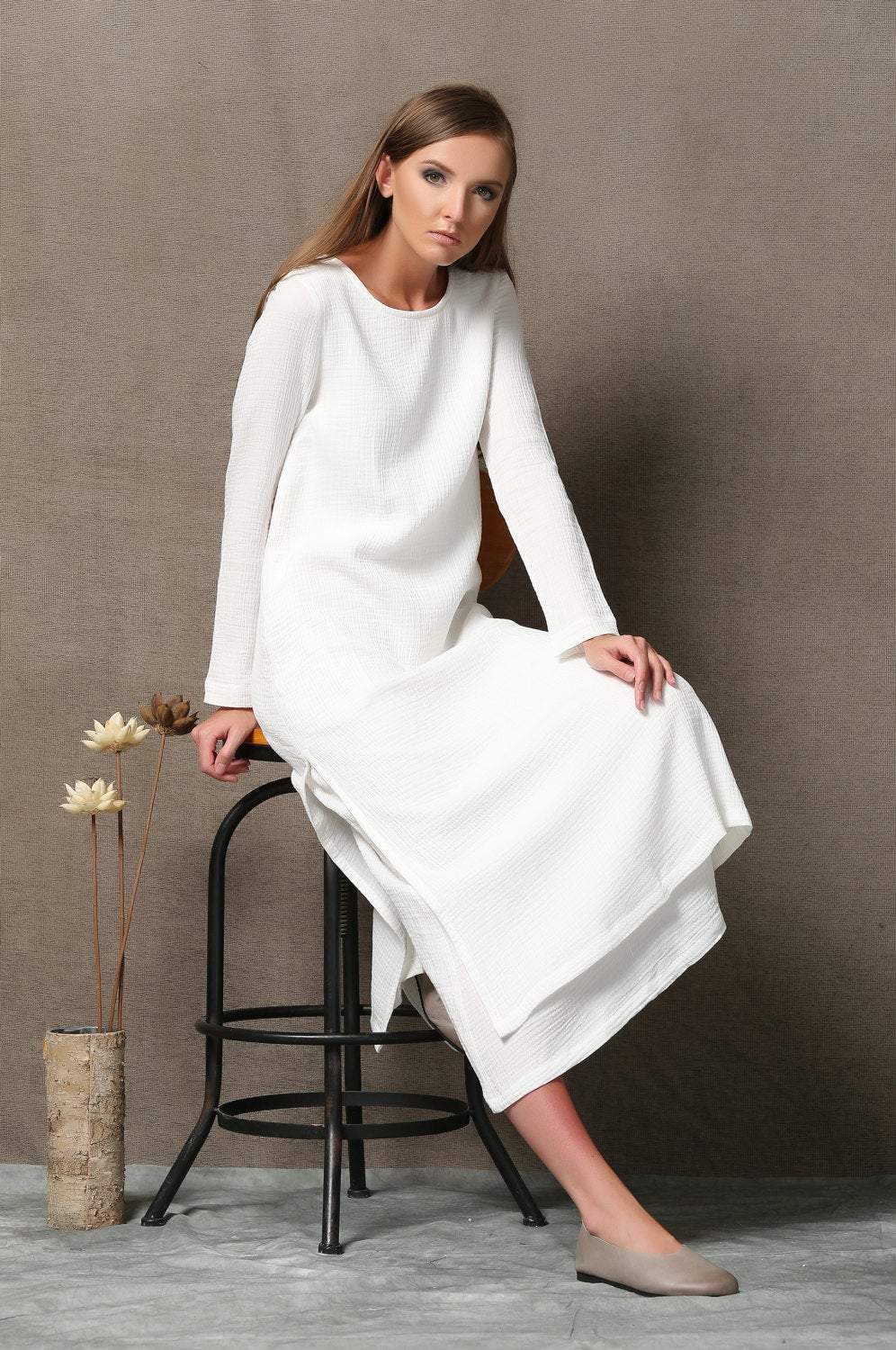 Cotton White Dress, Women Cotton Dress, Maxi Cotton Dress, Long