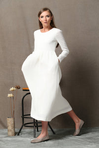 Casual long sleeve white maxi dress C555