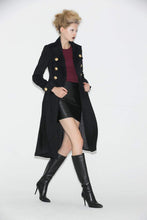 Load image into Gallery viewer, Black vintage inspired wool military coat C664
