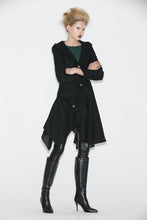Load image into Gallery viewer, Black Swing Coat - Contemporary Unique Design Winter Jacket with Pixie Rag Hemline and Large Front Pocket C671
