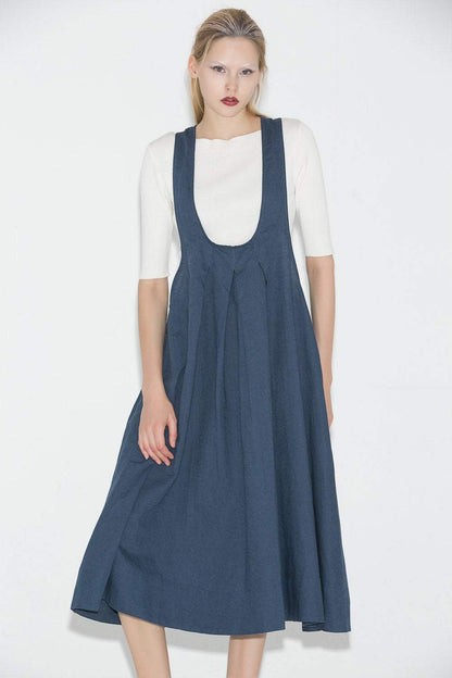 Pinafore Dress, womens dress, linen dress, blue dress, summer dress, loose dress, casual dress, maternity dress, midi dress C693