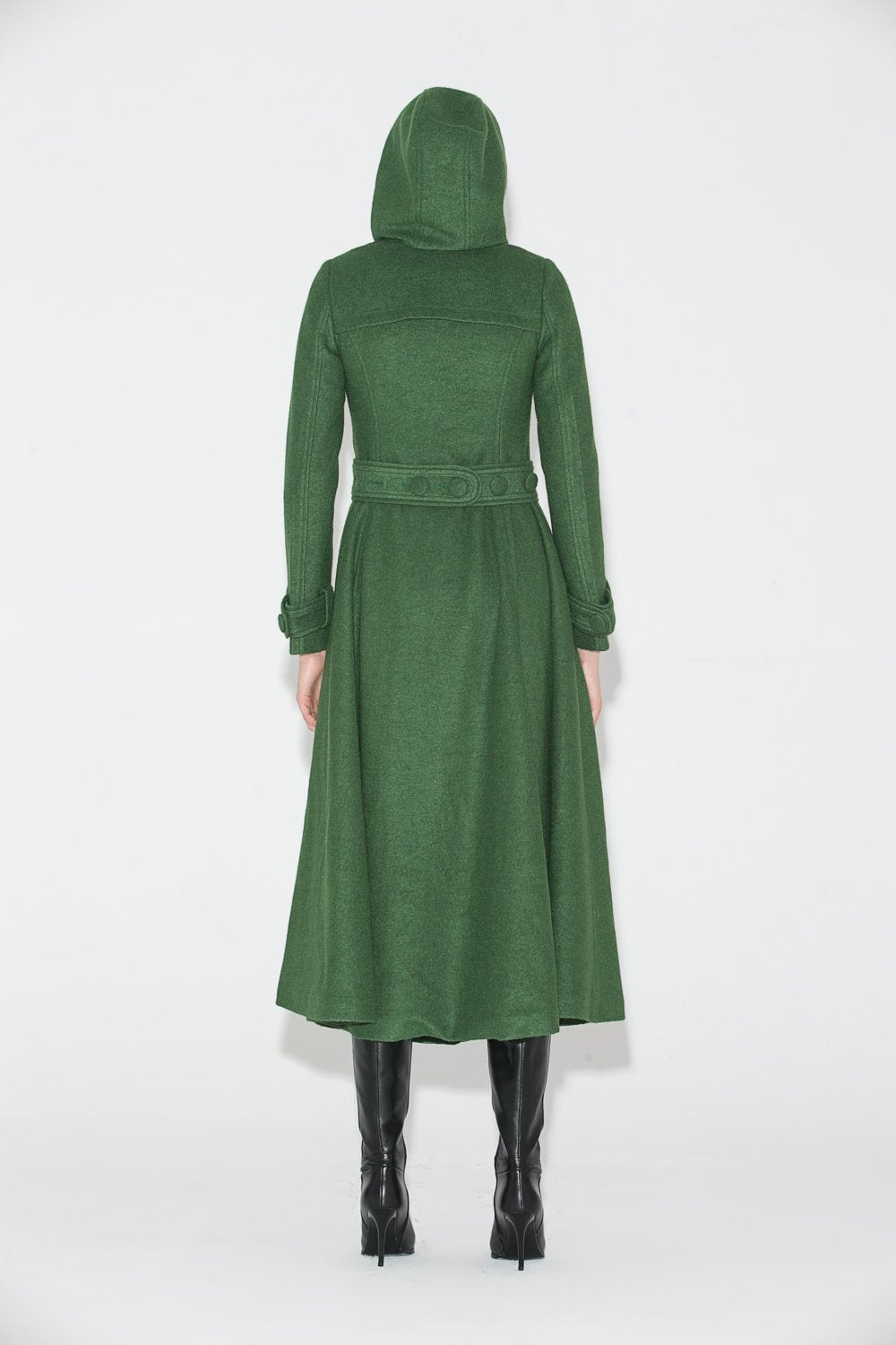Green Coat, womens coat, wool coat, long coat, Long Fitted Hooded Single-Breasted Fully Lined Womens  Autumn Winter Outerwear  C683
