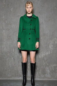 Green coat, warm coat, womens coat, wool coat, short jacket, warm coat, winter jacket, asymmetrical coat, unique jacket, coat C718