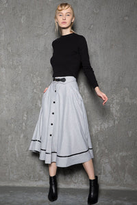 Pale gray wool skirt, maxi skirt, custom skirts, midi skirt, winter skirts, pleated skirt, flare skirt, womens skirts, button skirt C730
