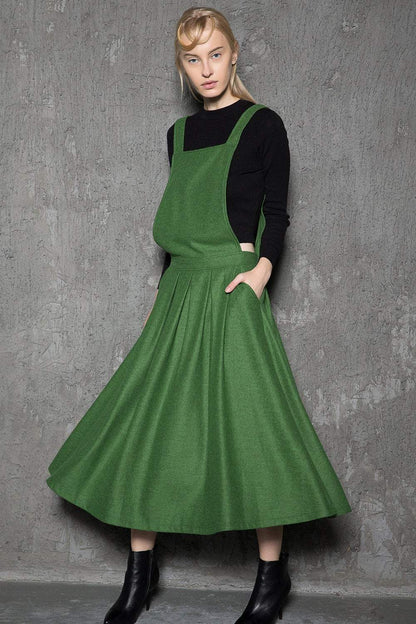 Green wool  pinafore dress C733