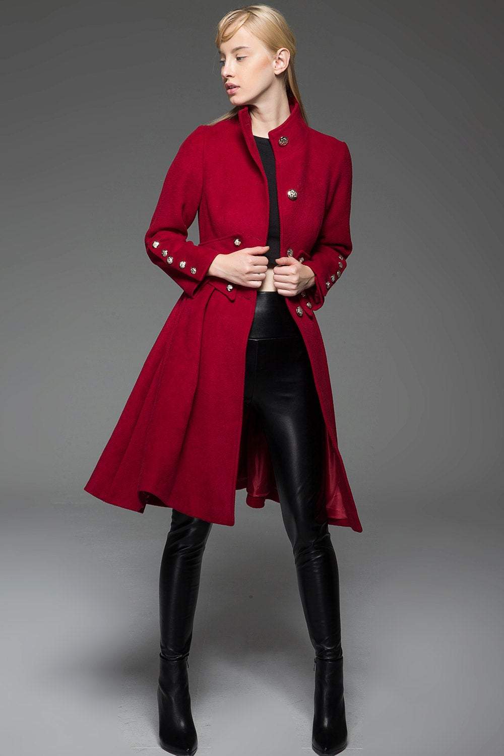 Red Wool Coat, wool coat, winter coat, red jacket, military jacket, womens coat, jackets, coat, long coat, Military coat, coat  C748
