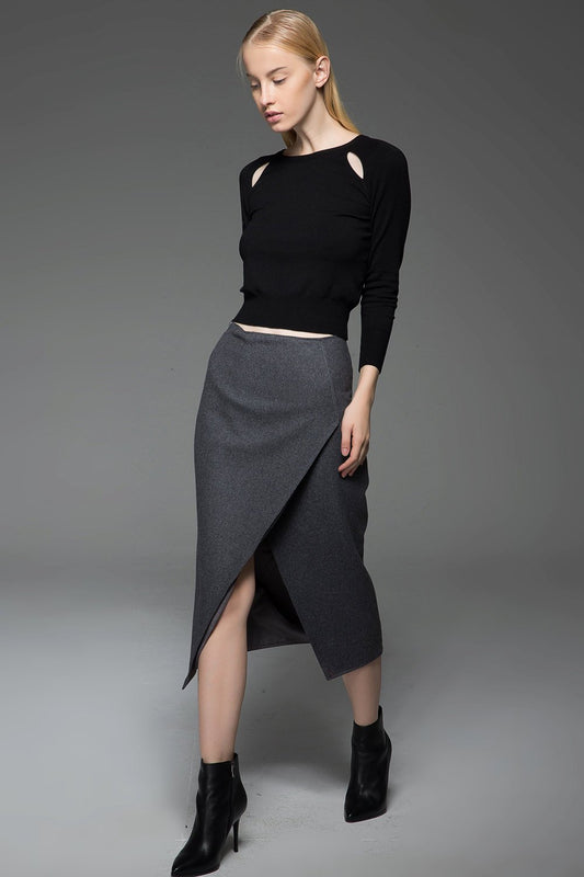 Pencil skirt, wool skirt, asymmetrical skirt, winter skirt, office skirt, formal skirt, unique skirt, designer skirt, gray skirt C763