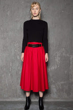 Load image into Gallery viewer, red wool skirt, winter wool skirt, 1950s skirt, wool skirts, winter skirt, midi skirt, vintage skirt with pockets C729
