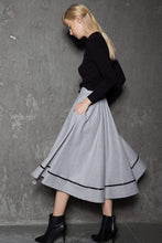 Load image into Gallery viewer, Pale gray wool skirt, maxi skirt, custom skirts, midi skirt, winter skirts, pleated skirt, flare skirt, womens skirts, button skirt C730
