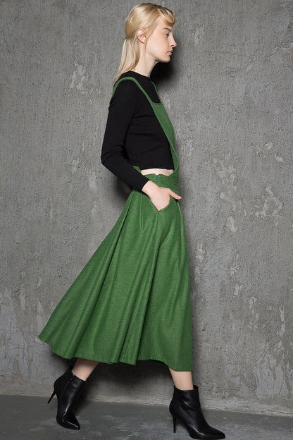 Green wool  pinafore dress C733