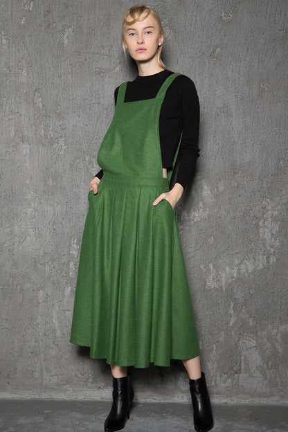 Green wool  pinafore dress C733