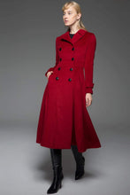Load image into Gallery viewer, Classic Red Coat - Wool Long Full Length Fitted Slim Tailored Double-Breasted Woman&#39;s Coat with Black Buttons &amp; Double Lapels C741
