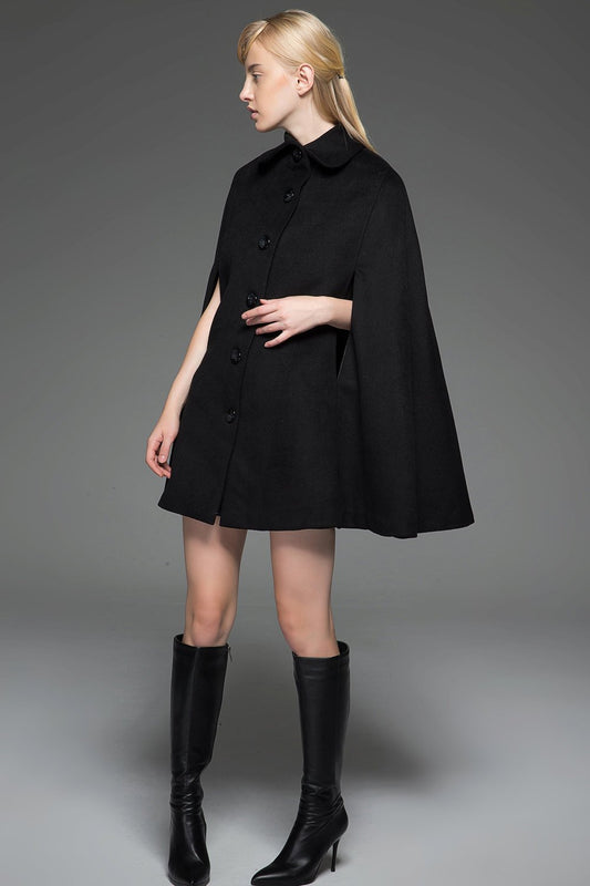 winter cape, wool cape, cape, poncho, plus size cape coat, black wool cape, cape coat, black cloak, cloak, Coat, womens cape  C744