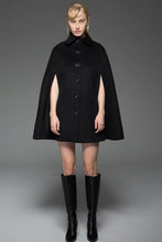 Load image into Gallery viewer, winter cape, wool cape, cape, poncho, plus size cape coat, black wool cape, cape coat, black cloak, cloak, Coat, womens cape  C744
