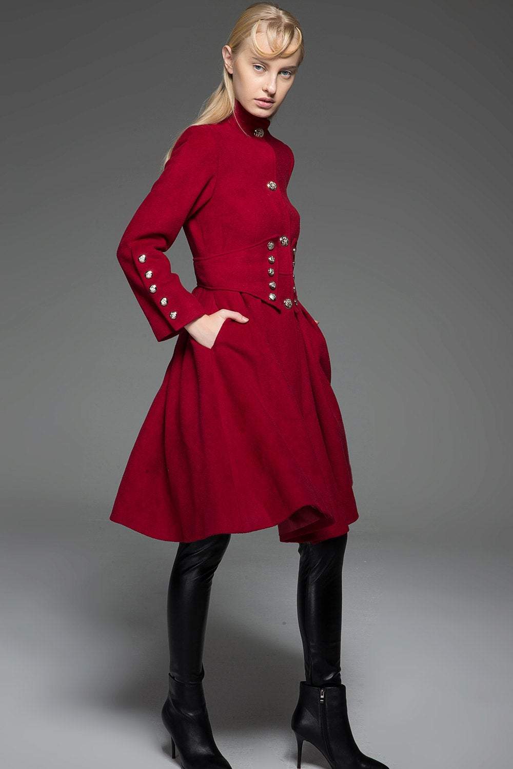 Red Wool Coat, wool coat, winter coat, red jacket, military jacket, womens coat, jackets, coat, long coat, Military coat, coat  C748