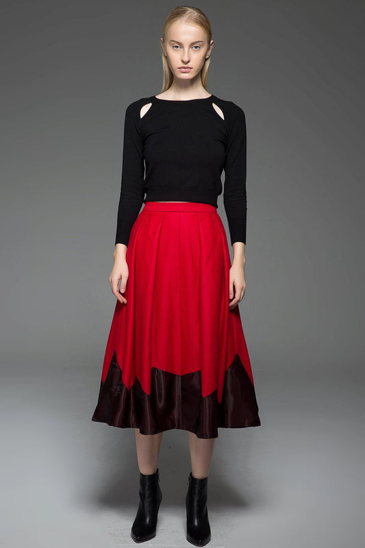 Red skirt, winter skirt, midi skirt, wool skirt, womens skirts, pleated skirt, autumn skirt, handmade skirt, unique skirt C762