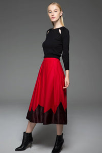 Red skirt, winter skirt, midi skirt, wool skirt, womens skirts, pleated skirt, autumn skirt, handmade skirt, unique skirt C762