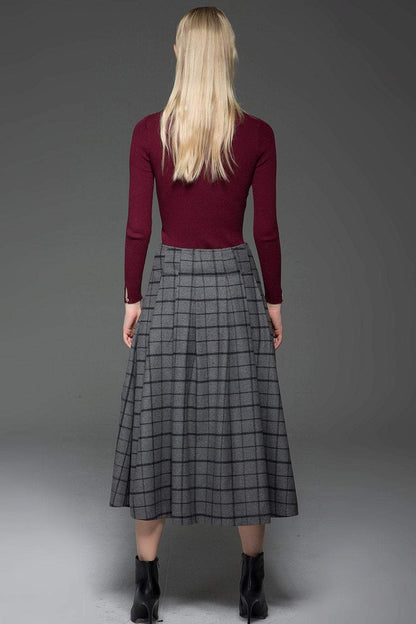plaid skirt, Suspender skirt, wool plaid skirt, long skirt, buttons skirt, country style skirt, grey skirt, gray skirt, womens skirts C767