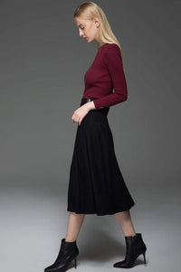 Pleated skirt, black skirt, womens skirt, midi skirt, winter skirt, flare skirt, autumn skirt, wool skirt, classic skirt C771