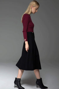 Pleated skirt, black skirt, womens skirt, midi skirt, winter skirt, flare skirt, autumn skirt, wool skirt, classic skirt C771