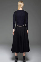 Load image into Gallery viewer, Black Dress, wool dress, Pinafore Wool Modern loose casual  Midi Length Flared Skirt &amp; Braces Straps Dress 2016 Fashion Season C777
