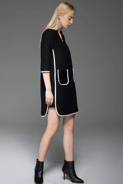 Chanel Style Dress - Black Wool Mini Dress  C778