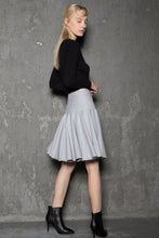 Load image into Gallery viewer, wool skirt, gey skirt, Skater skirt, winter skirt, tea length skirt, pleated skirt, womens skirts, mini skirt, handmade skirt C731
