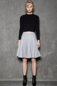 wool skirt, gey skirt, Skater skirt, winter skirt, tea length skirt, pleated skirt, womens skirts, mini skirt, handmade skirt C731