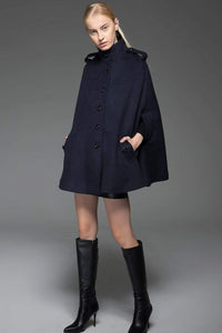 Cape coat, wool cape, womens cape, winter cape, blue cape, womens wool cape, winter warm coat, short coat, handmade cape C754