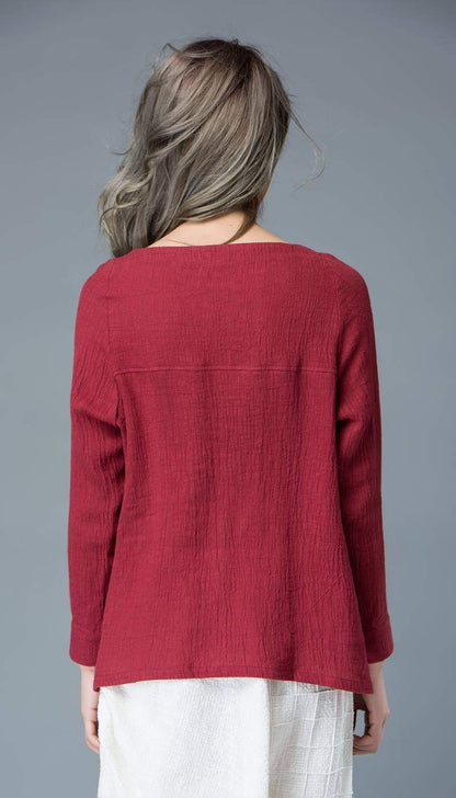 Linen top, womens tops, red linen top, buttons top, mini blouse, handmade blouse, linen blouse, loose shirts, made to order C842