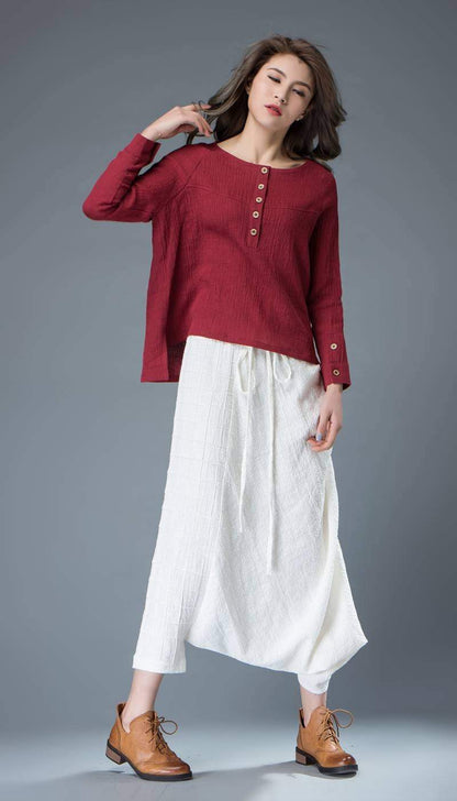 Linen top, womens tops, red linen top, buttons top, mini blouse, handmade blouse, linen blouse, loose shirts, made to order C842