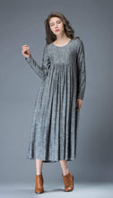 Load image into Gallery viewer, Casual Gray Dress - Comfortable Linen Loose-Fitting Long Sleeved Everday Marl Grey Midi-Length Woman&#39;s Dress C808
