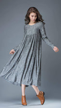 Load image into Gallery viewer, Casual Gray Dress - Comfortable Linen Loose-Fitting Long Sleeved Everday Marl Grey Midi-Length Woman&#39;s Dress C808
