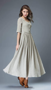 women's Linen maxi dress C815#