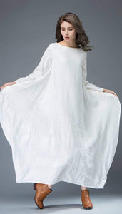 White dress, linen dress, long linen dress, maxi dress, casual dress, loose linen dress, long sleeves dress, oversized dress C821