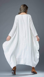 White dress, linen dress, long linen dress, maxi dress, casual dress, loose linen dress, long sleeves dress, oversized dress C821