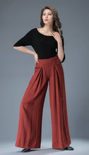 Load image into Gallery viewer, High waisted pants, linen trousers, womens pants, wide leg pants, long trousers, red pants, pleated pants, flared pants, casual pants C827
