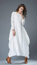 Load image into Gallery viewer, White dress, linen dress, long linen dress, maxi dress, casual dress, loose linen dress, long sleeves dress, oversized dress C821
