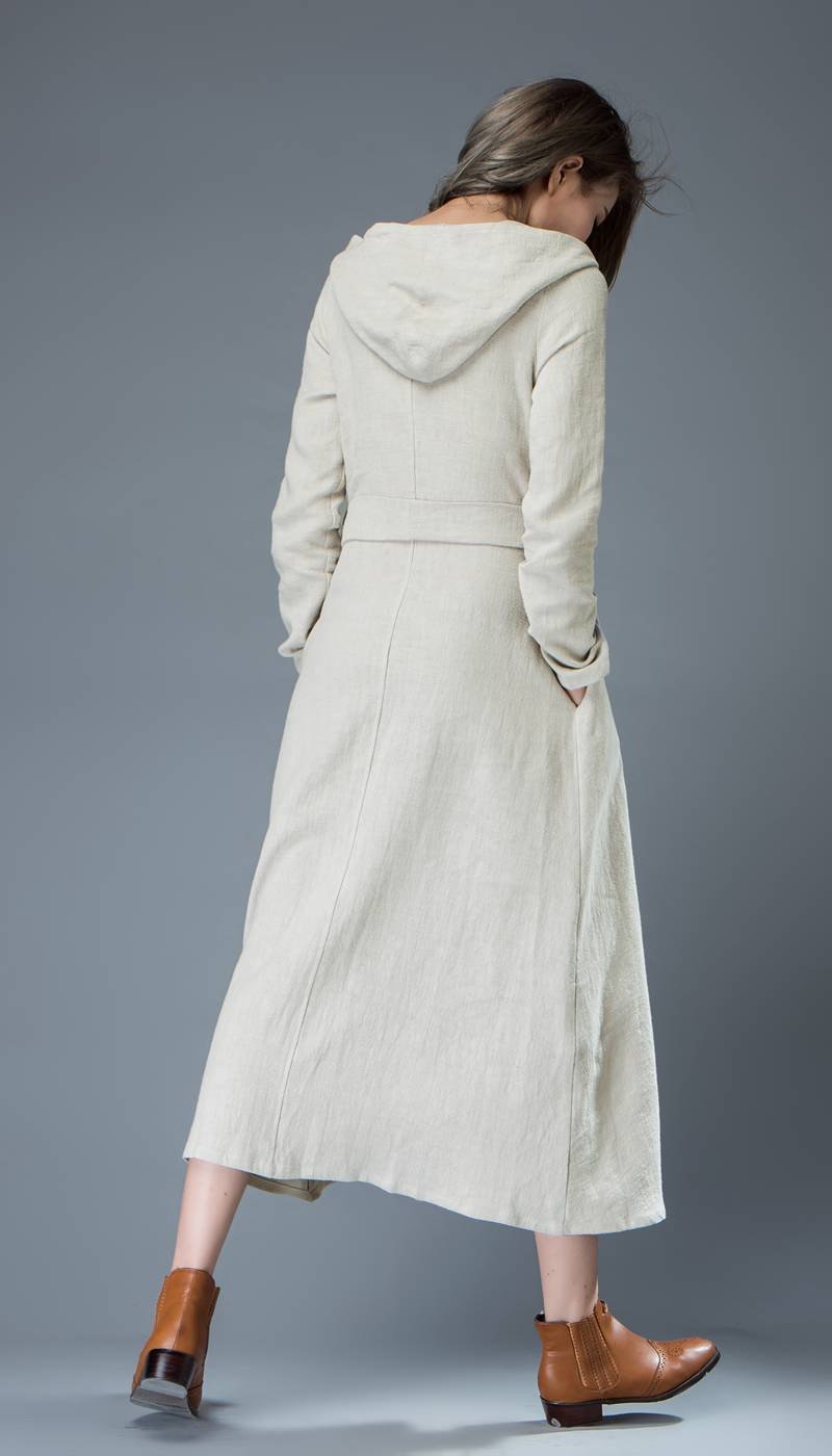 gray linen dress, hooded linen dress, linen dress, maxi dress, women dresses, long sleeve dress, casual dress, linen dress women C814