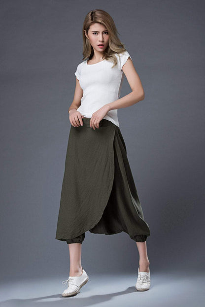 Midi Harem pants, Linen pants, harem pants women, green harem pants, loose pants, womens pants, wide leg pants, plus size pants C855