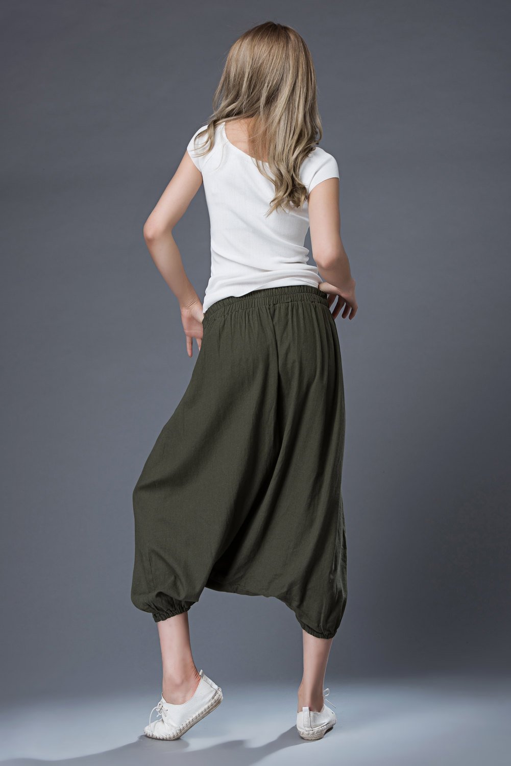 Midi Harem pants, Linen pants, harem pants women, green harem pants, loose pants, womens pants, wide leg pants, plus size pants C855