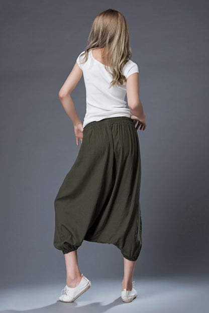 Midi Harem pants, Linen pants, harem pants women, green harem pants, loose pants, womens pants, wide leg pants, plus size pants C855