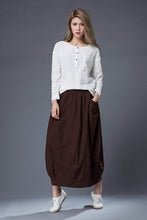 Load image into Gallery viewer, Long linen skirt, Brown Linen Skirt, linen skirt, long linen skirt with pockets, summer skirt, linen summer skirt, handmade skirt C861
