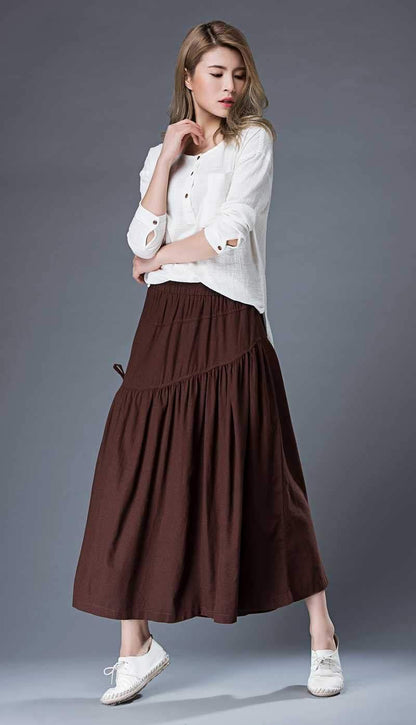 Midi summer casual Linen skirt   C856