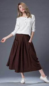 Tea length skirt, Linen Skirt, brown linen skirt, midi skirt, womens skirts, linen skirt pockets, summer skirt, made to order C872