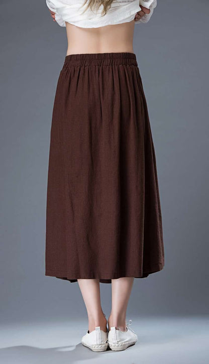 Tea length skirt, Linen Skirt, brown linen skirt, midi skirt, womens skirts, linen skirt pockets, summer skirt, made to order C872