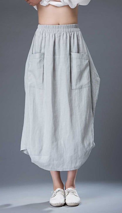 Modern Gray Skirt - Linen Casual Comfortable Everyday Trendy Contemporary Designer Women's Skirt C869
