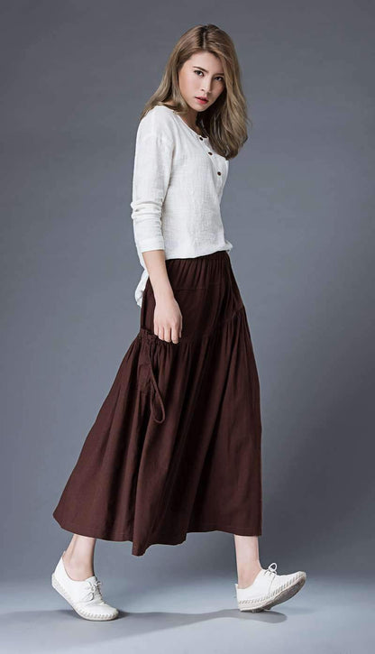 Midi summer casual Linen skirt   C856