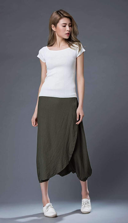 Midi Harem pants, Linen pants, harem pants women, green harem pants, loose pants, womens pants, wide leg pants, plus size pants C855